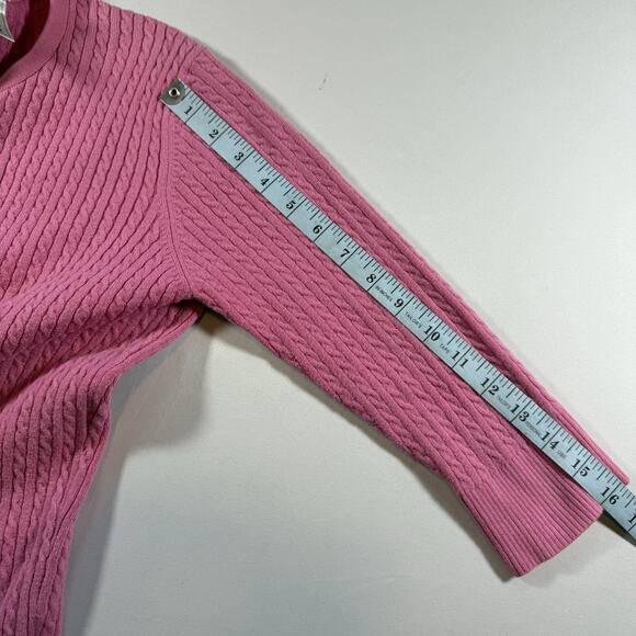 Vintage Old Navy Cable Knit 3/4 Length Sleeve cardigan sweater Wms Pink Sz L - Picture 9 of 11